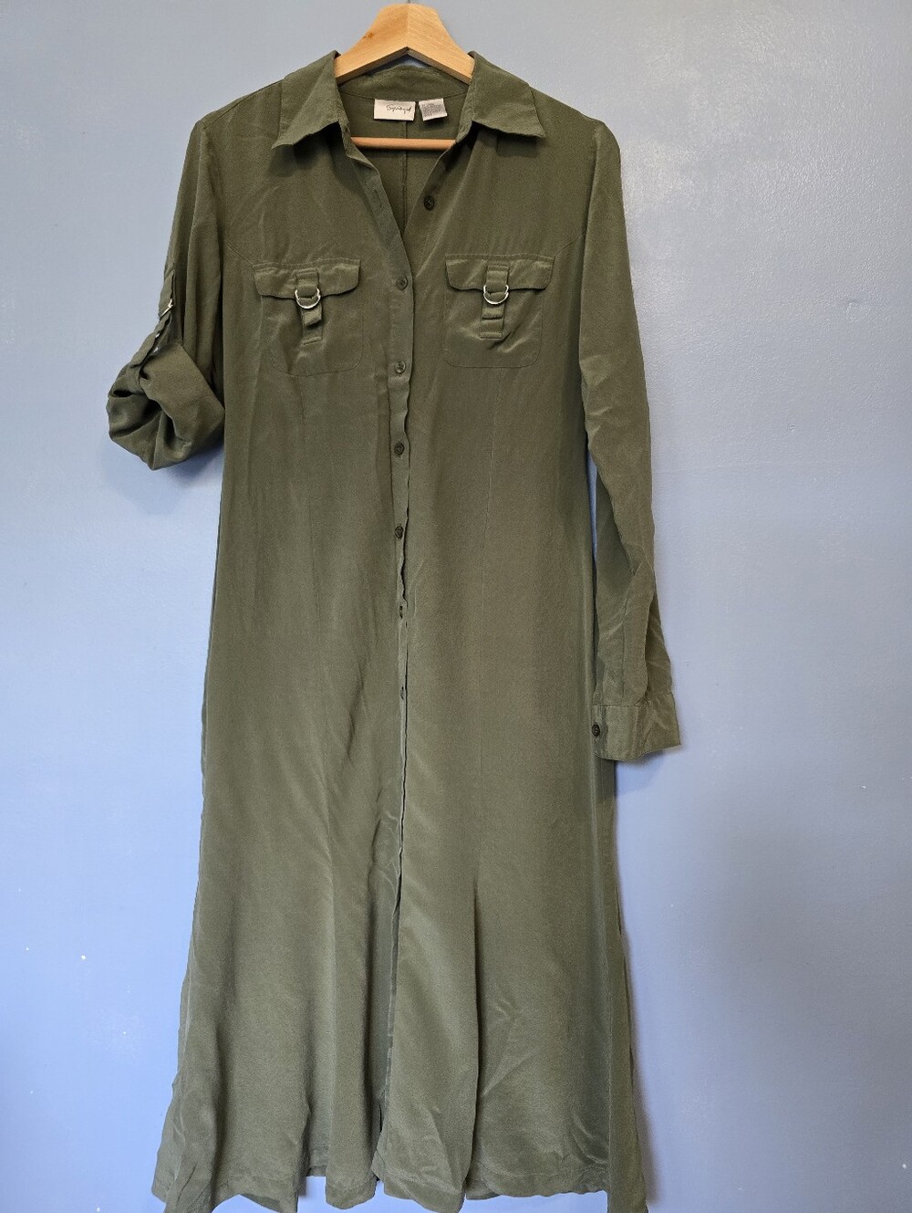 Spiegel Silk Roll-tab Sleeve Shirt Dress Green  Size 6
